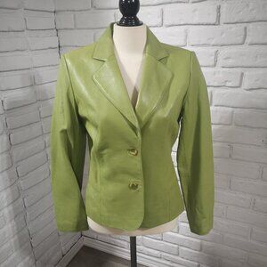 Catherine Stewart Ladies Size Medium Lime Green Leather Jacket / Blazer